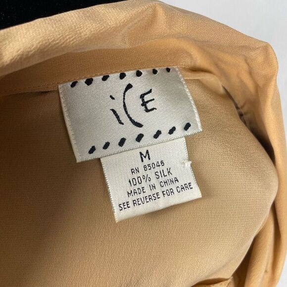 Vintage ICE 100% Silk Oversized Tan Button Down Shirt - Women’s M - Picture 6 of 6